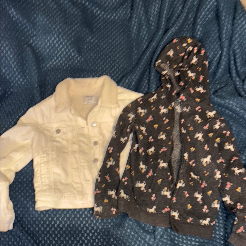 Kids White Denim Jacket and Unicorn Print Jacket